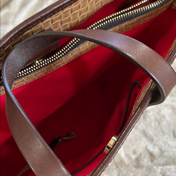 Dooney & Bourke Tan Woven Tote with Dark Brown Trim - Picture 5 of 7